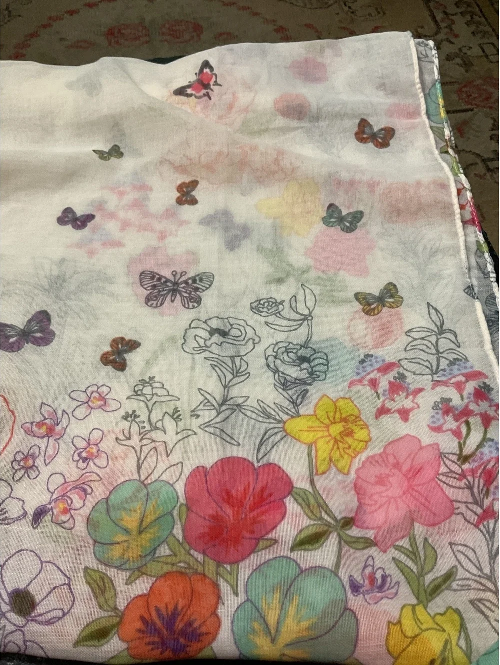 Lightweight Floral and Butterfly Print Shaw/Wrap